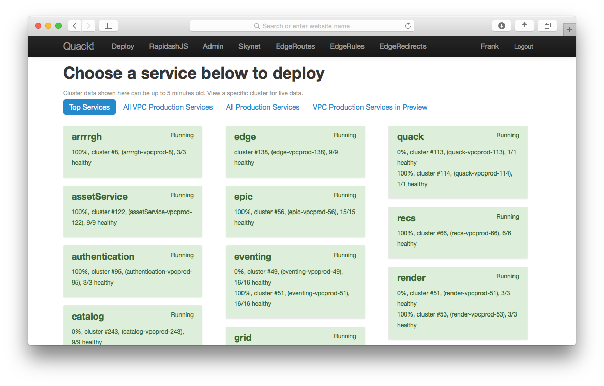 Screenshot of Quack, our deployment tool