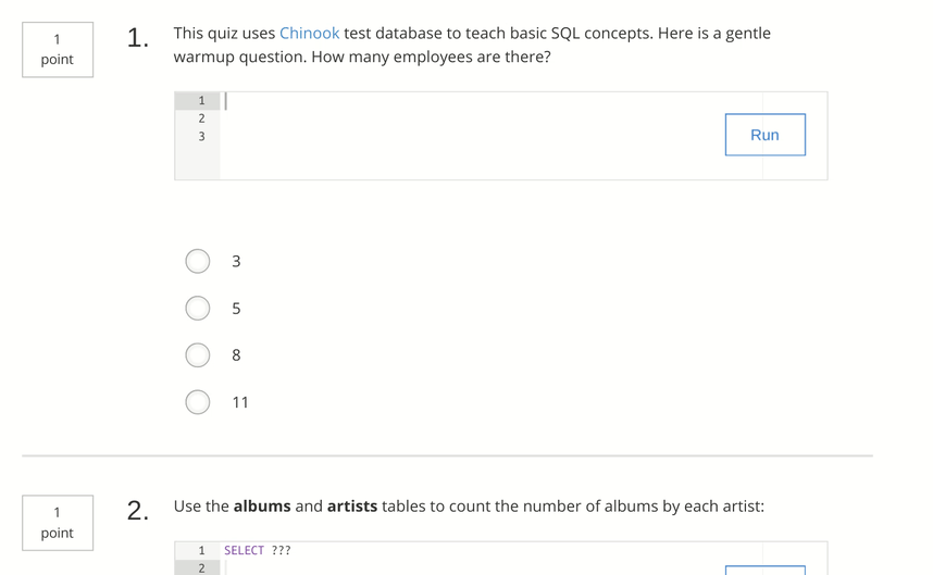 executable code in a quiz